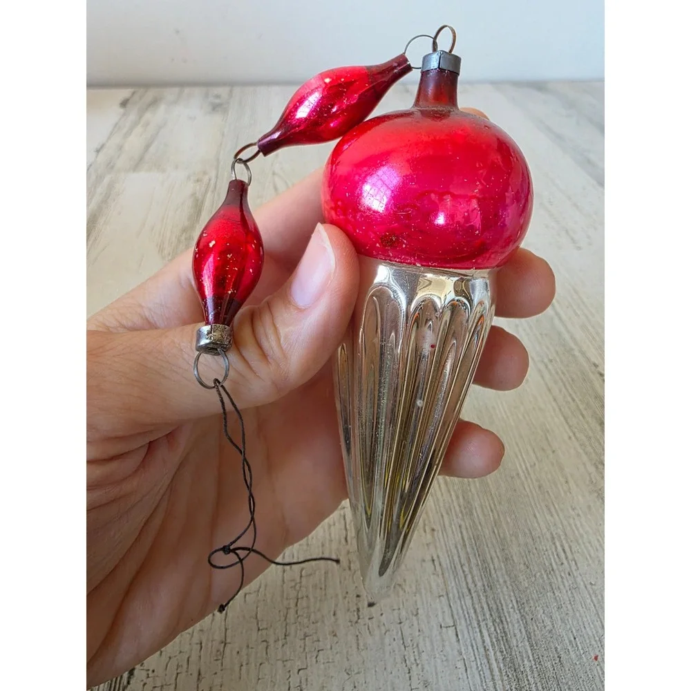 Antique ice cream cone mercury glass ornament beaded Xmas tree entire ornament